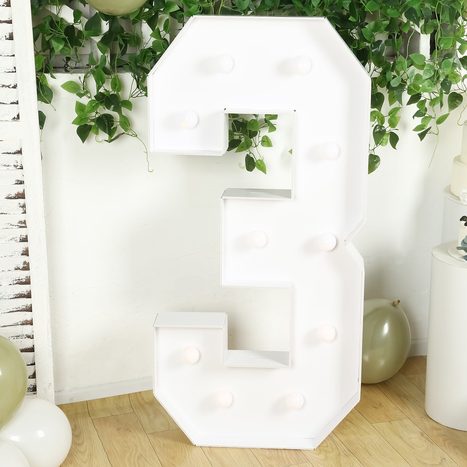 Giant LED Marquee Light Up Number "3", White 4ft Pre - Cut Foam Board with 10 Warm White Battery Operated LEDs, Glue Gun and Sticks - Bell Racket Store