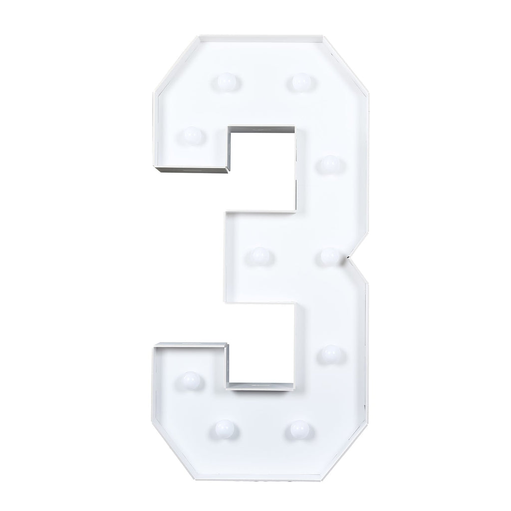Giant LED Marquee Light Up Number "3", White 4ft Pre - Cut Foam Board with 10 Warm White Battery Operated LEDs, Glue Gun and Sticks - Bell Racket Store