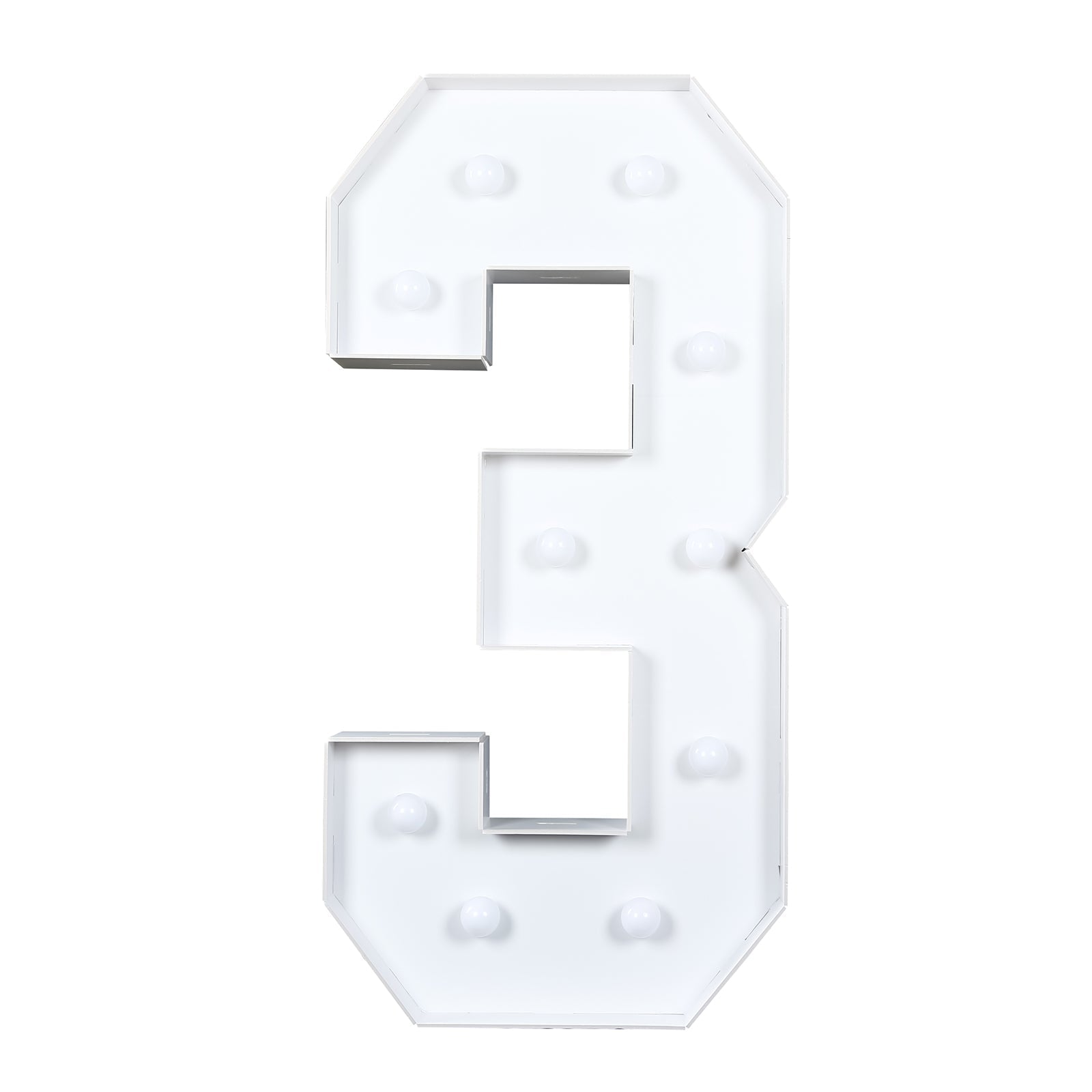 Giant LED Marquee Light Up Number "3", White 4ft Pre - Cut Foam Board with 10 Warm White Battery Operated LEDs, Glue Gun and Sticks - Bell Racket Store
