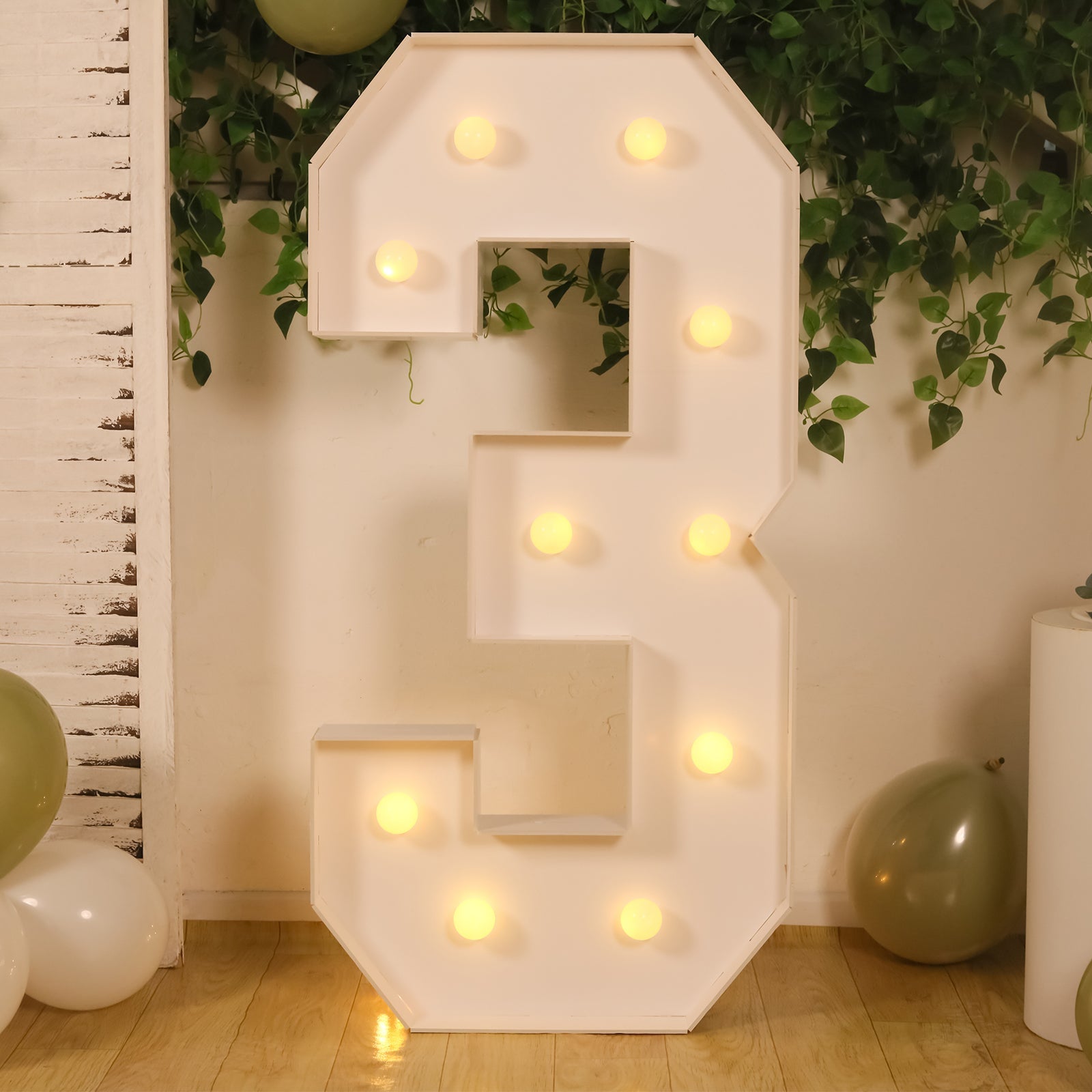 Giant LED Marquee Light Up Number "3", White 4ft Pre - Cut Foam Board with 10 Warm White Battery Operated LEDs, Glue Gun and Sticks - Bell Racket Store
