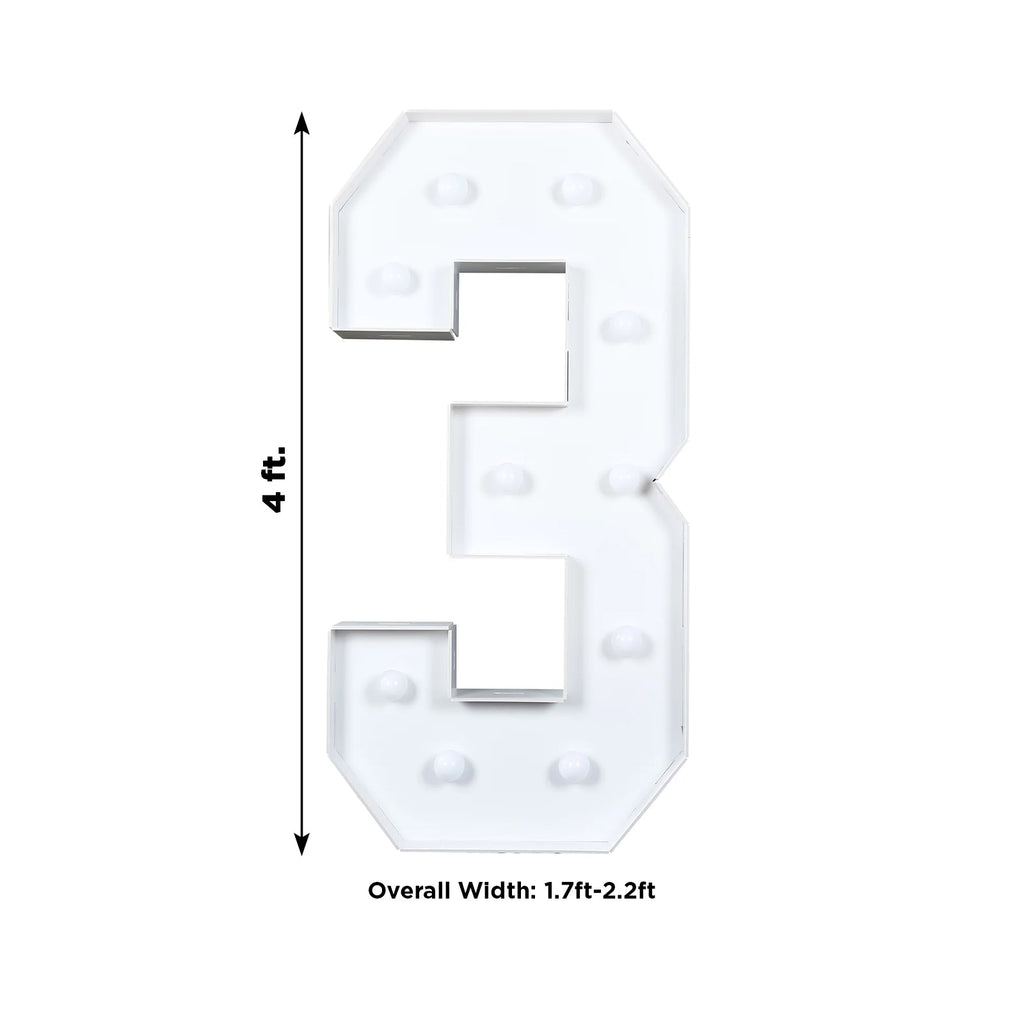 Giant LED Marquee Light Up Number "3", White 4ft Pre - Cut Foam Board with 10 Warm White Battery Operated LEDs, Glue Gun and Sticks - Bell Racket Store