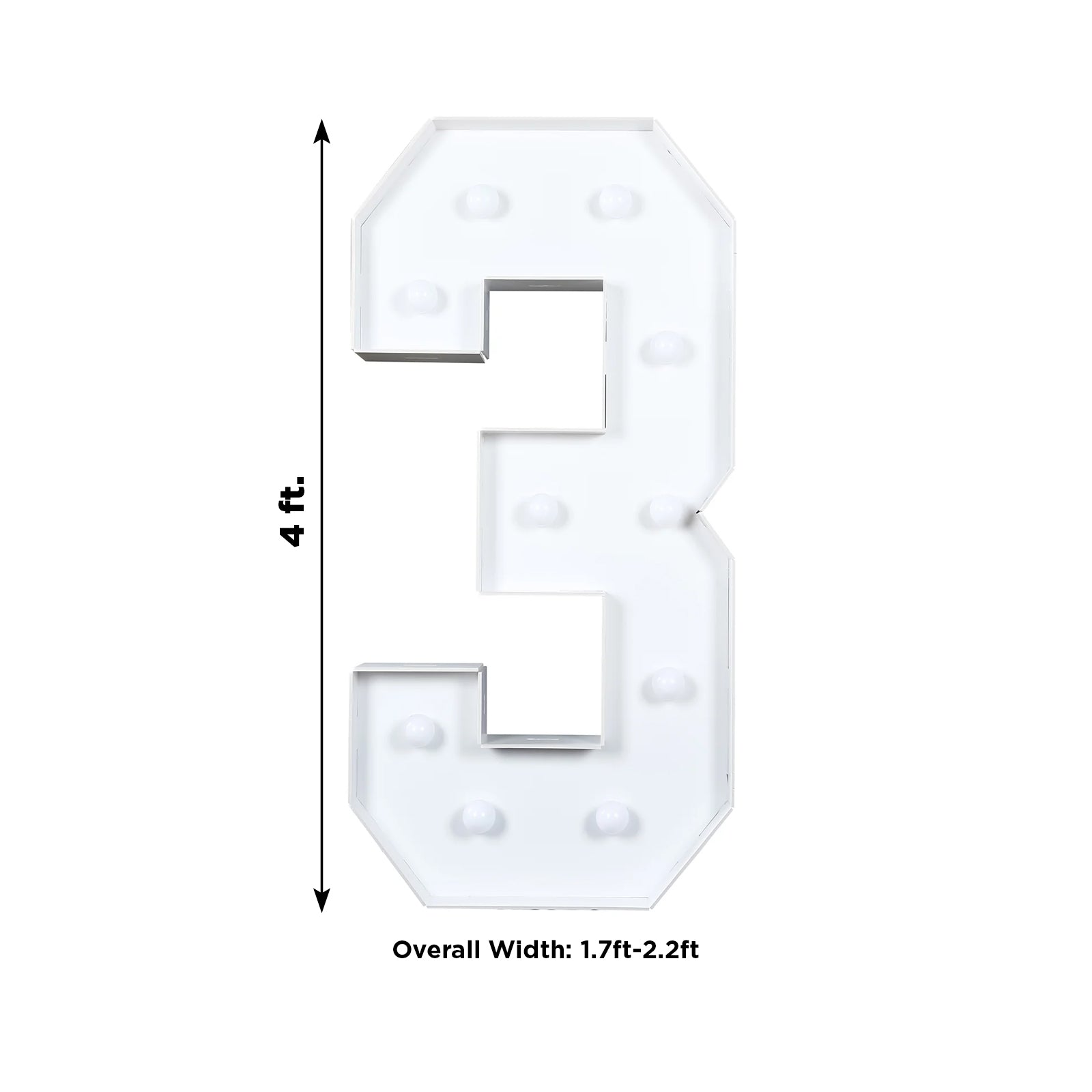 Giant LED Marquee Light Up Number "3", White 4ft Pre - Cut Foam Board with 10 Warm White Battery Operated LEDs, Glue Gun and Sticks - Bell Racket Store