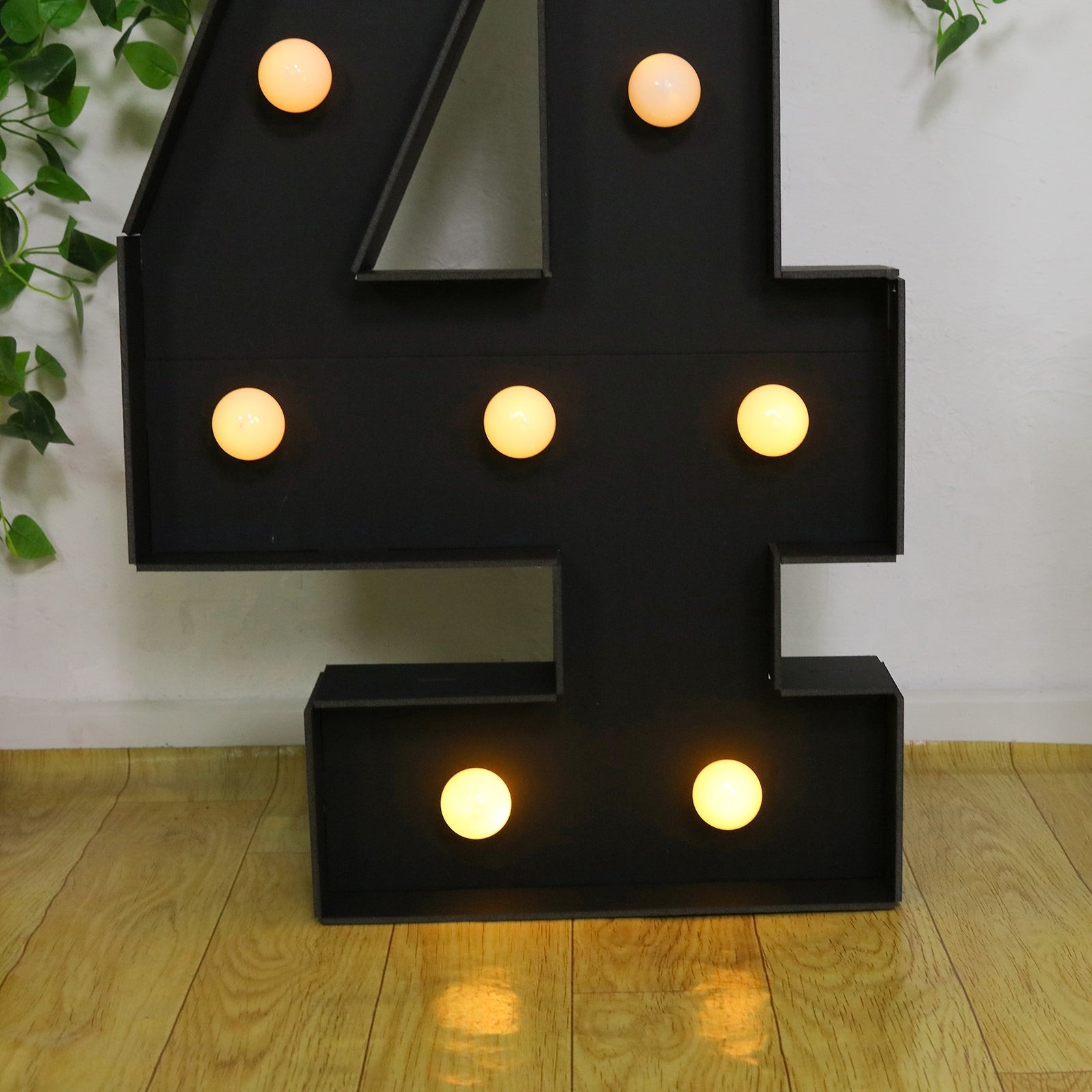 Giant LED Marquee Light Up Number "4", Black 4ft Pre - Cut Foam Board with 10 Warm White Battery Operated LEDs, Glue Gun and Sticks - Bell Racket Store