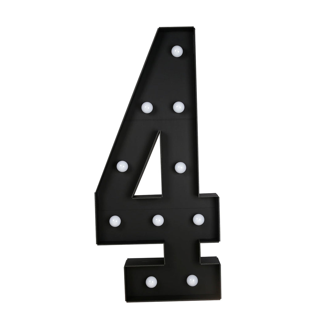 Giant LED Marquee Light Up Number "4", Black 4ft Pre - Cut Foam Board with 10 Warm White Battery Operated LEDs, Glue Gun and Sticks - Bell Racket Store