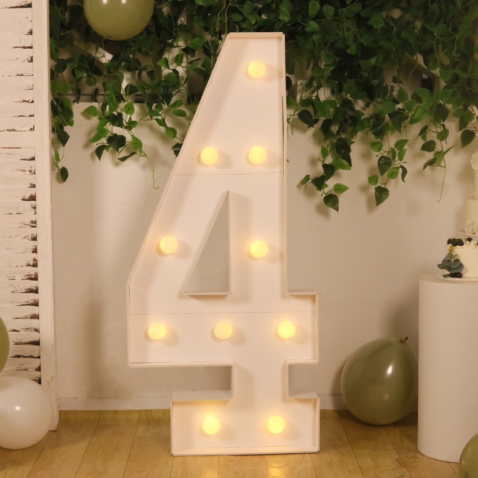 Giant LED Marquee Light Up Number "4", White 4ft Pre - Cut Foam Board with 10 Warm White Battery Operated LEDs, Glue Gun and Sticks - Bell Racket Store