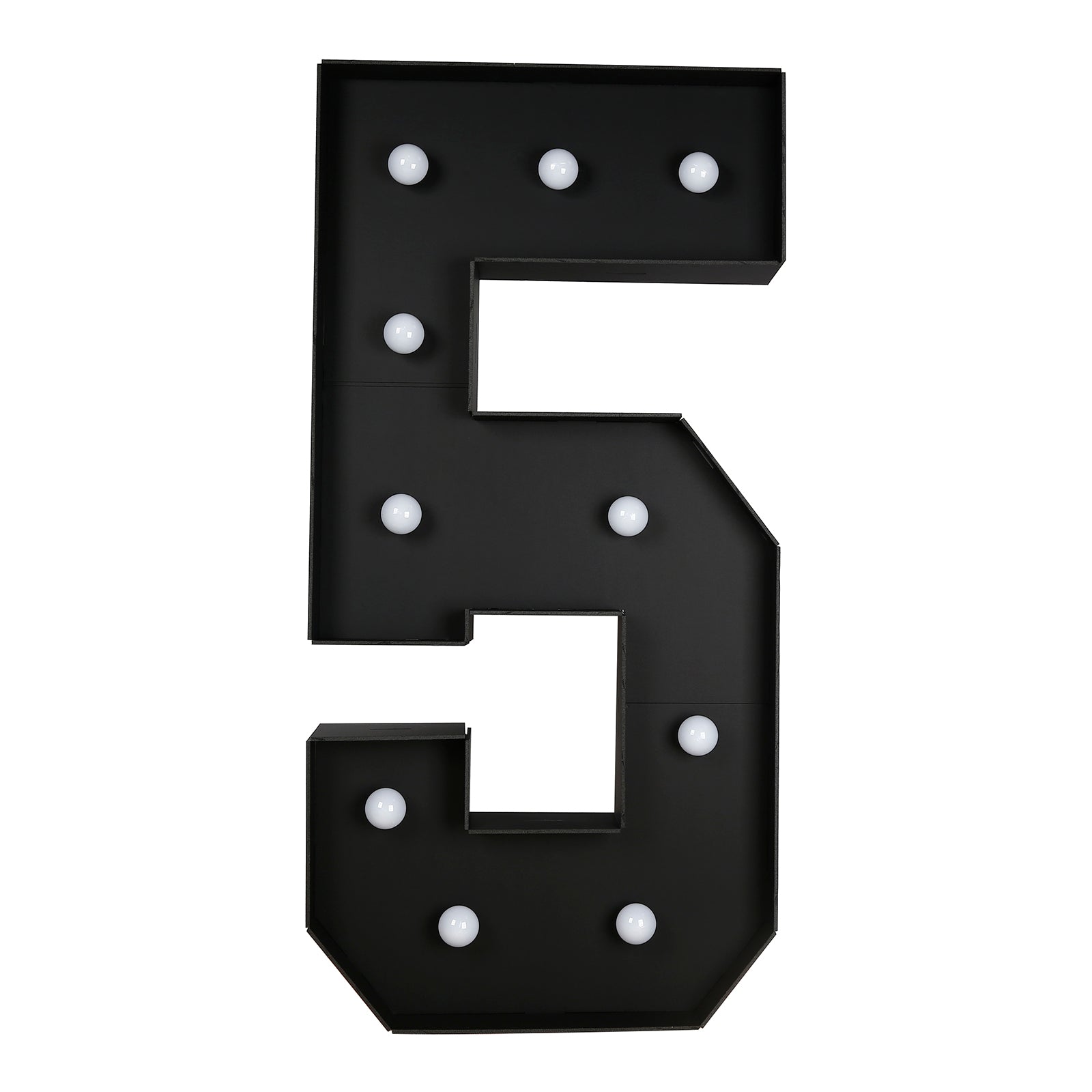 Giant LED Marquee Light Up Number "5", Black 4ft Pre - Cut Foam Board with 10 Warm White Battery Operated LEDs, Glue Gun and Sticks - Bell Racket Store