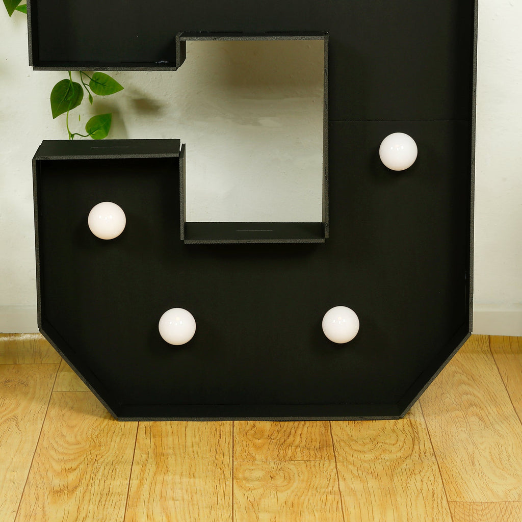 Giant LED Marquee Light Up Number "5", Black 4ft Pre - Cut Foam Board with 10 Warm White Battery Operated LEDs, Glue Gun and Sticks - Bell Racket Store