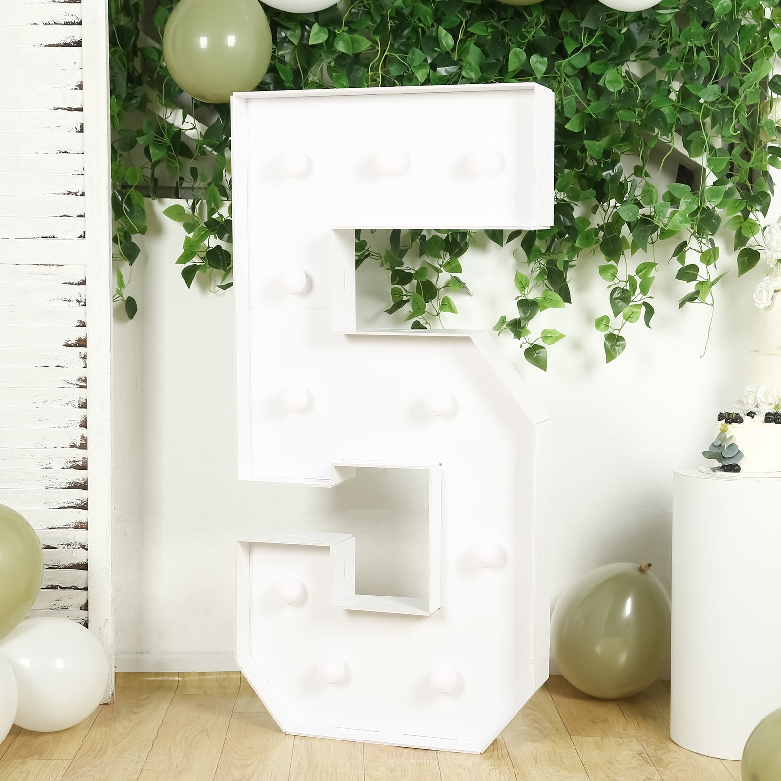 Giant LED Marquee Light Up Number "5", White 4ft Pre - Cut Foam Board with 10 Warm White Battery Operated LEDs, Glue Gun and Sticks - Bell Racket Store