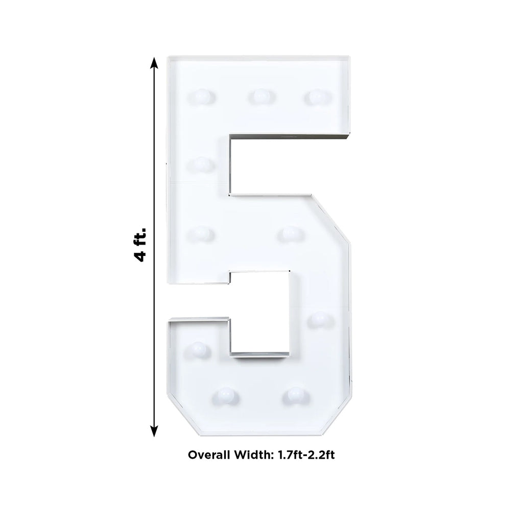Giant LED Marquee Light Up Number "5", White 4ft Pre - Cut Foam Board with 10 Warm White Battery Operated LEDs, Glue Gun and Sticks - Bell Racket Store