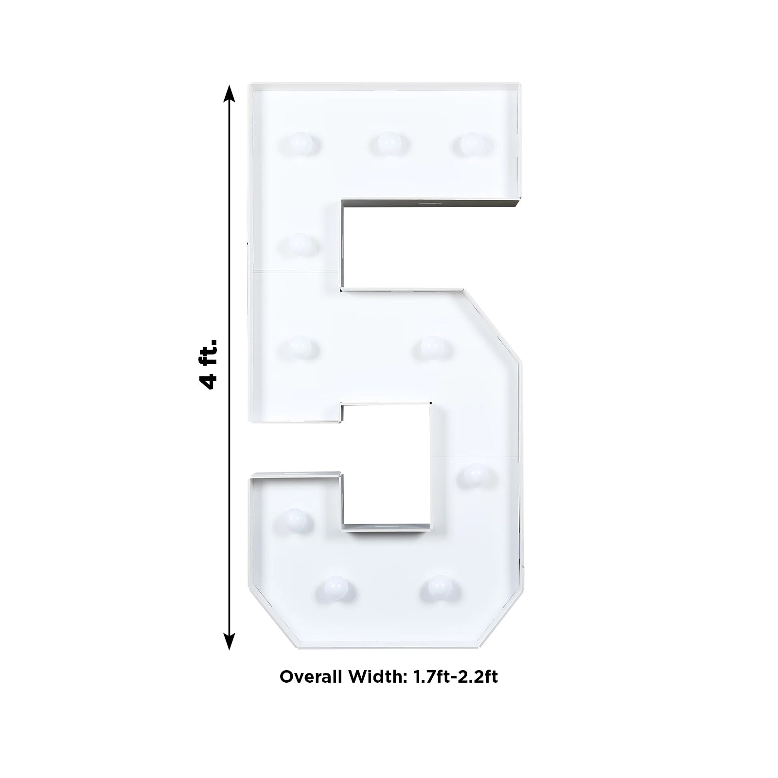 Giant LED Marquee Light Up Number "5", White 4ft Pre - Cut Foam Board with 10 Warm White Battery Operated LEDs, Glue Gun and Sticks - Bell Racket Store