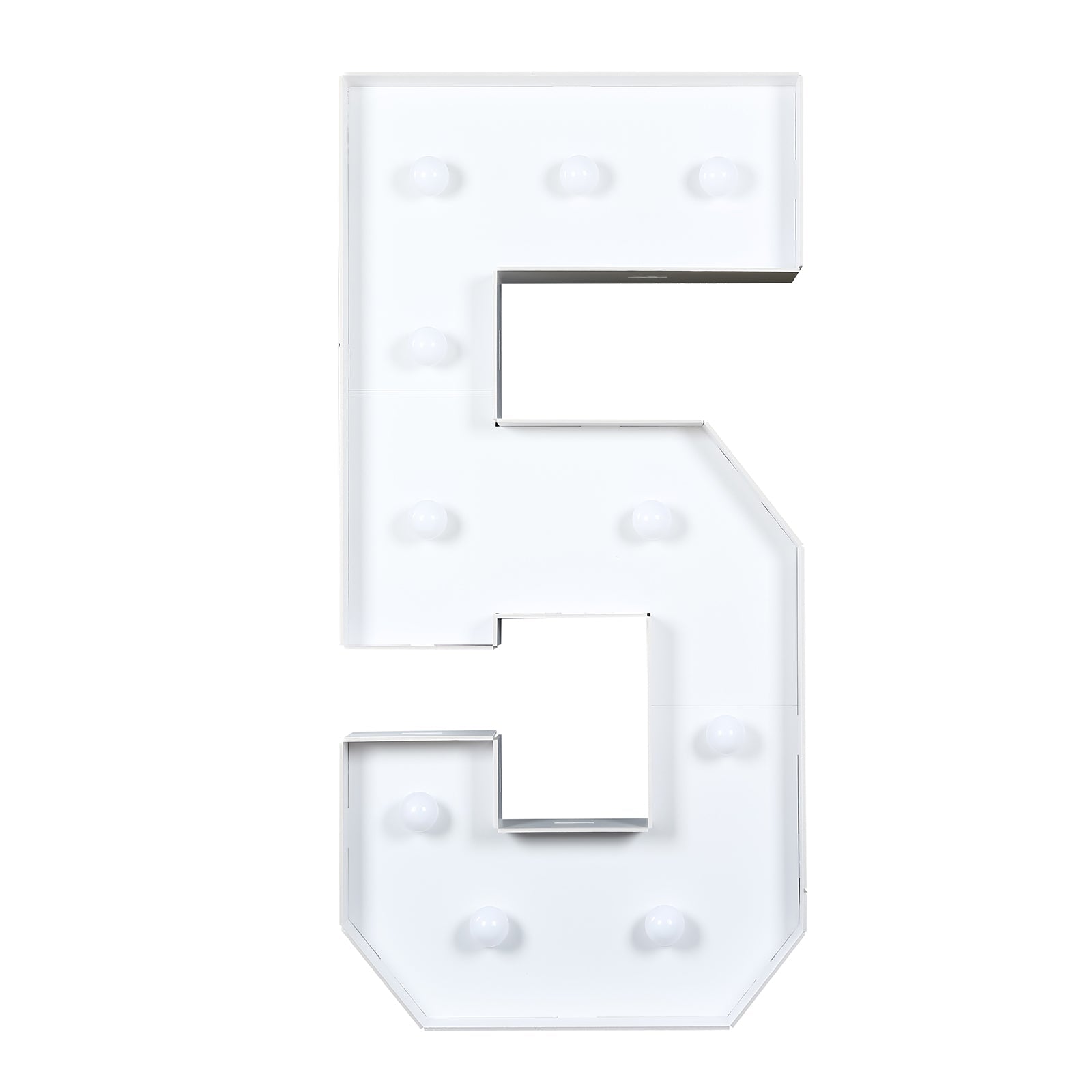 Giant LED Marquee Light Up Number "5", White 4ft Pre - Cut Foam Board with 10 Warm White Battery Operated LEDs, Glue Gun and Sticks - Bell Racket Store