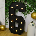 Giant LED Marquee Light Up Number "6", Black 4ft Pre - Cut Foam Board with 10 Warm White Battery Operated LEDs, Glue Gun and Sticks - Bell Racket Store