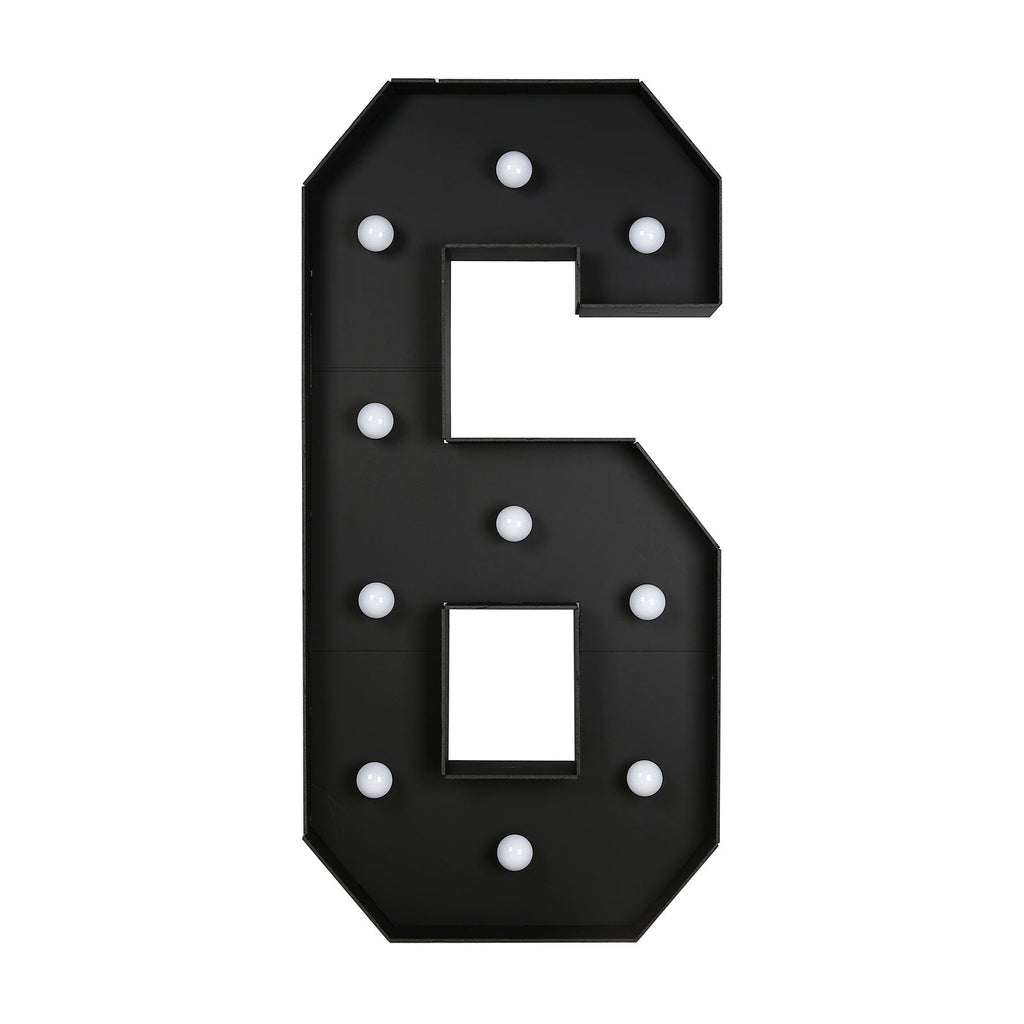 Giant LED Marquee Light Up Number "6", Black 4ft Pre - Cut Foam Board with 10 Warm White Battery Operated LEDs, Glue Gun and Sticks - Bell Racket Store