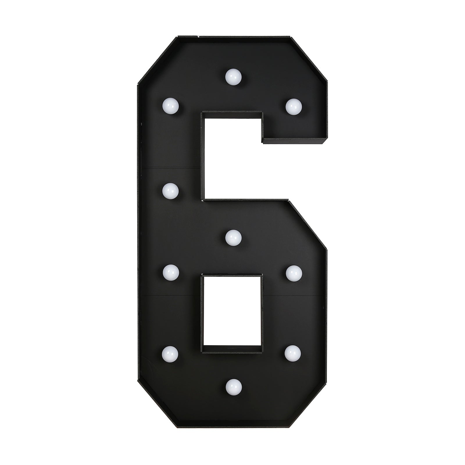 Giant LED Marquee Light Up Number "6", Black 4ft Pre - Cut Foam Board with 10 Warm White Battery Operated LEDs, Glue Gun and Sticks - Bell Racket Store