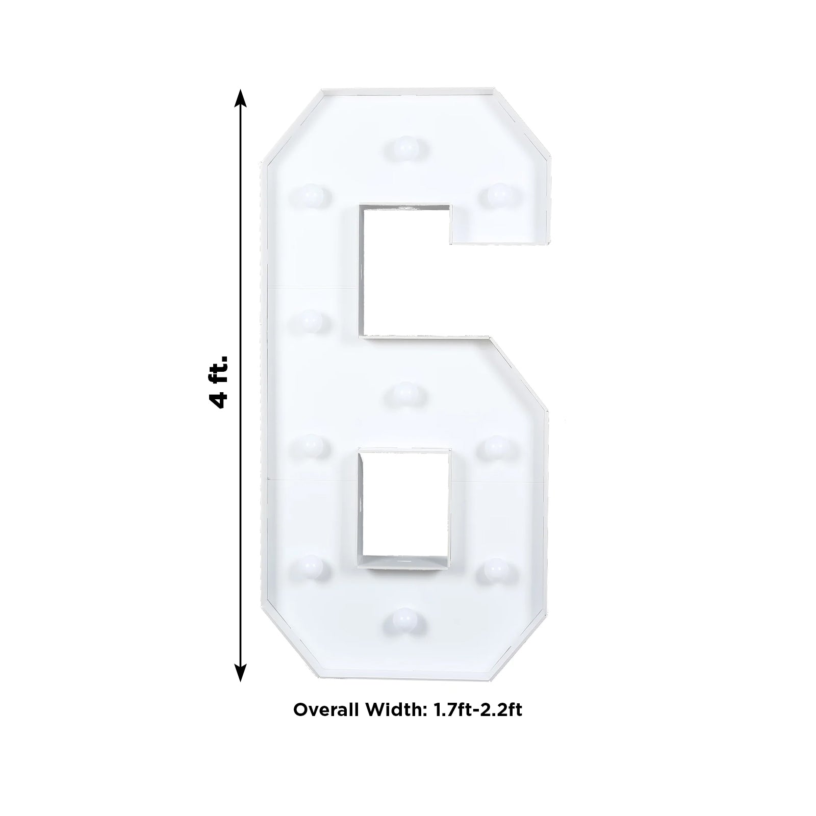 Giant LED Marquee Light Up Number "6", White 4ft Pre - Cut Foam Board with 10 Warm White Battery Operated LEDs, Glue Gun and Sticks - Bell Racket Store