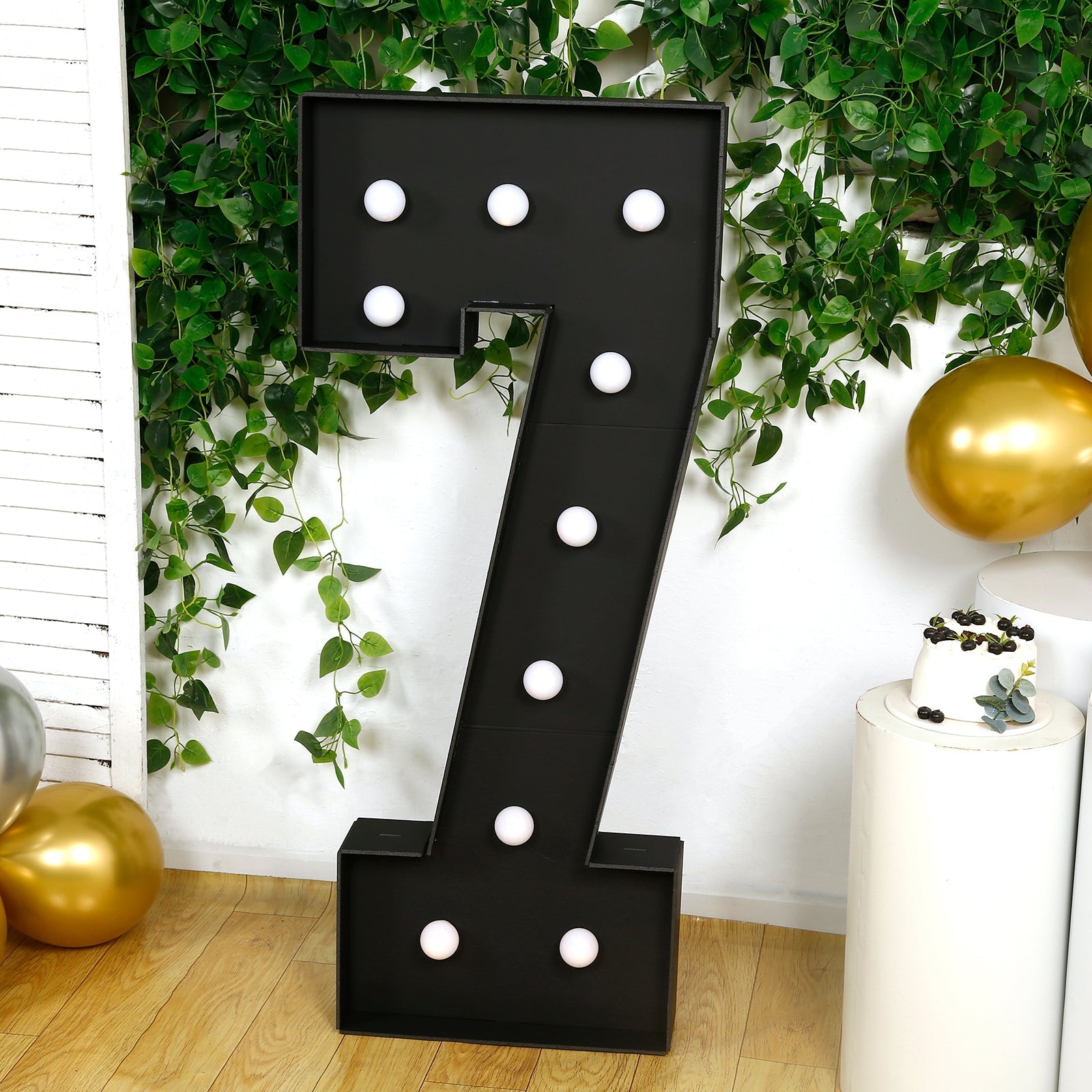 Giant LED Marquee Light Up Number "7", Black 4ft Pre - Cut Foam Board with 10 Warm White Battery Operated LEDs, Glue Gun and Sticks - Bell Racket Store