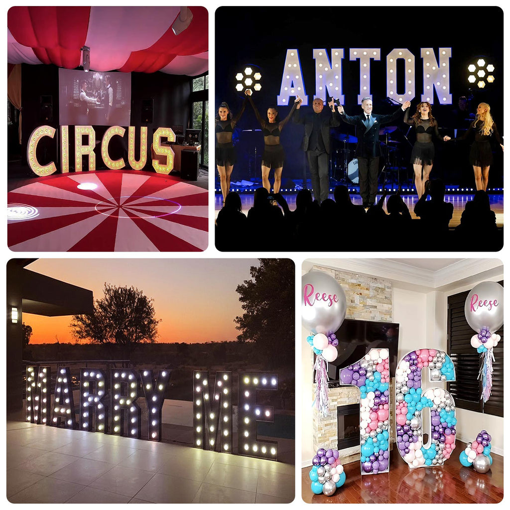 Giant LED Marquee Light Up Number "7", Black 4ft Pre - Cut Foam Board with 10 Warm White Battery Operated LEDs, Glue Gun and Sticks - Bell Racket Store