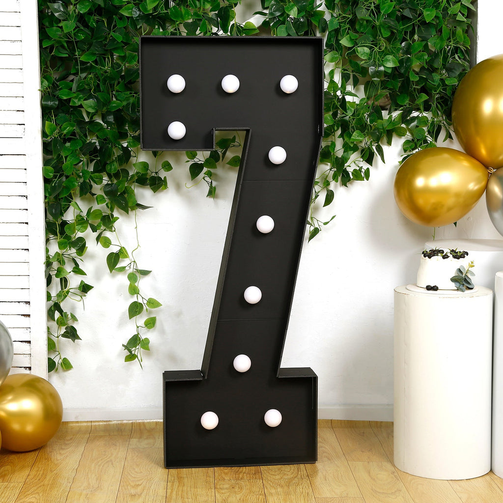 Giant LED Marquee Light Up Number "7", Black 4ft Pre - Cut Foam Board with 10 Warm White Battery Operated LEDs, Glue Gun and Sticks - Bell Racket Store