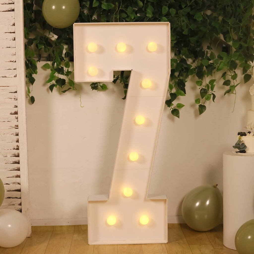 Giant LED Marquee Light Up Number "7", White 4ft Pre - Cut Foam Board with 10 Warm White Battery Operated LEDs, Glue Gun and Sticks - Bell Racket Store