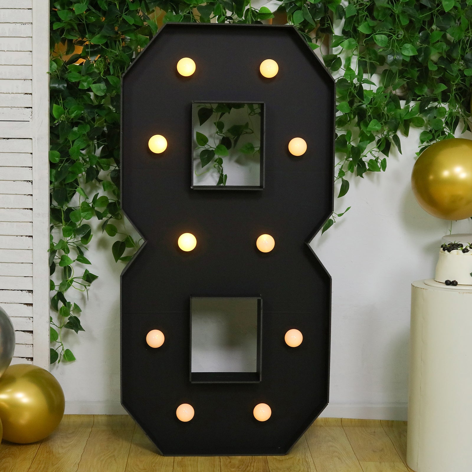 Giant LED Marquee Light Up Number "8", Black 4ft Pre - Cut Foam Board with 10 Warm White Battery Operated LEDs, Glue Gun and Sticks - Bell Racket Store