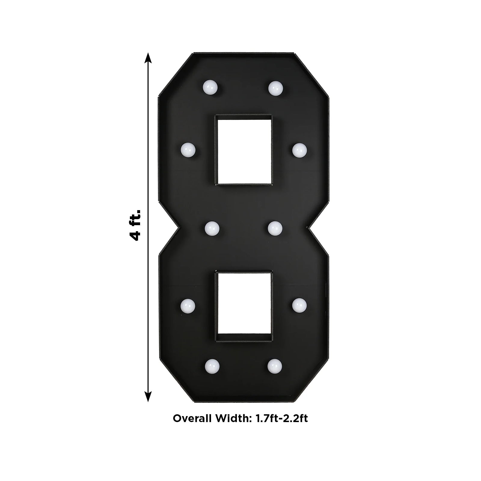 Giant LED Marquee Light Up Number "8", Black 4ft Pre - Cut Foam Board with 10 Warm White Battery Operated LEDs, Glue Gun and Sticks - Bell Racket Store