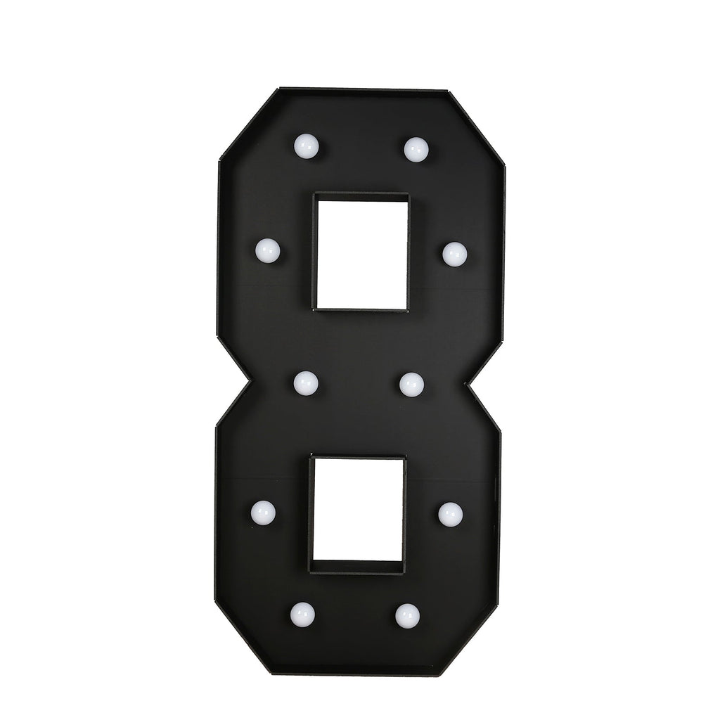 Giant LED Marquee Light Up Number "8", Black 4ft Pre - Cut Foam Board with 10 Warm White Battery Operated LEDs, Glue Gun and Sticks - Bell Racket Store