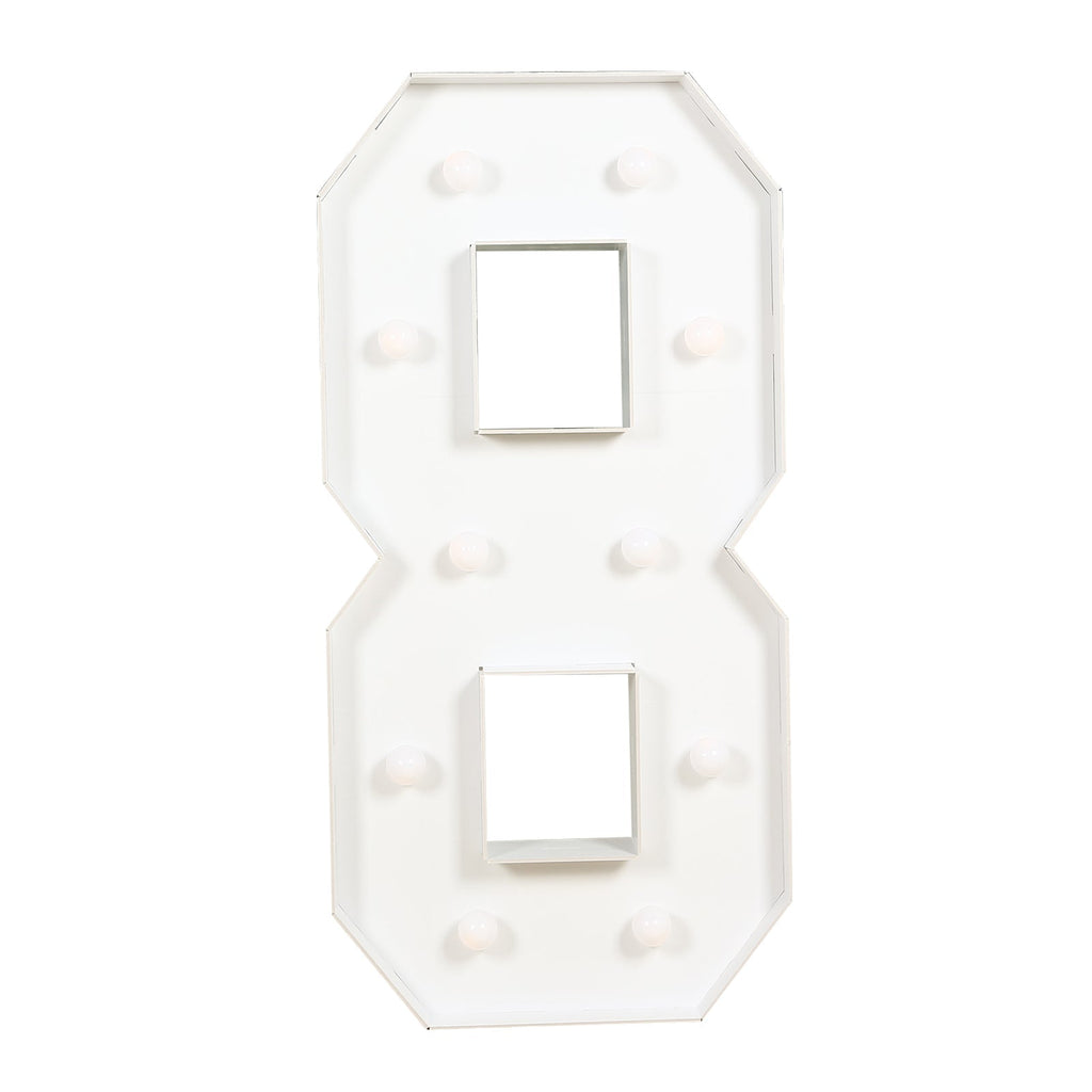Giant LED Marquee Light Up Number "8", White 4ft Pre - Cut Foam Board with 10 Warm White Battery Operated LEDs, Glue Gun and Sticks - Bell Racket Store