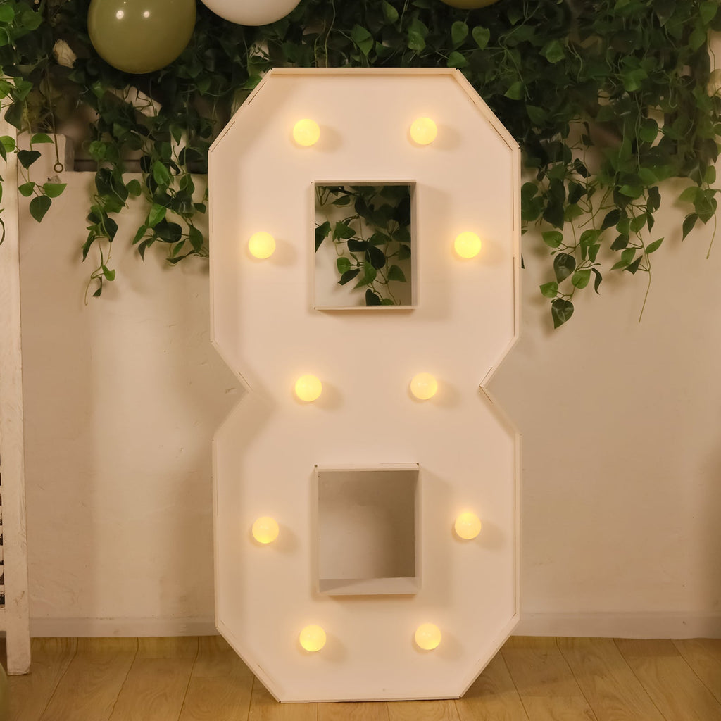 Giant LED Marquee Light Up Number "8", White 4ft Pre - Cut Foam Board with 10 Warm White Battery Operated LEDs, Glue Gun and Sticks - Bell Racket Store