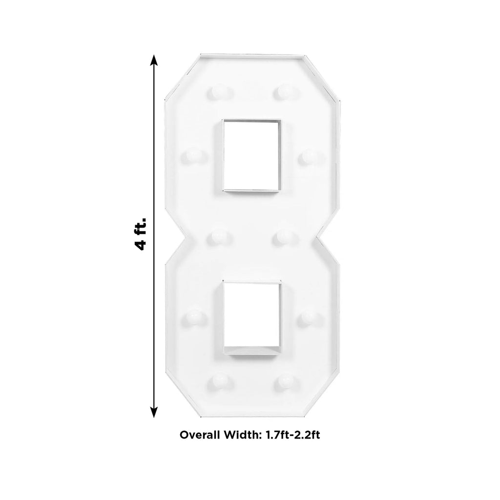 Giant LED Marquee Light Up Number "8", White 4ft Pre - Cut Foam Board with 10 Warm White Battery Operated LEDs, Glue Gun and Sticks - Bell Racket Store