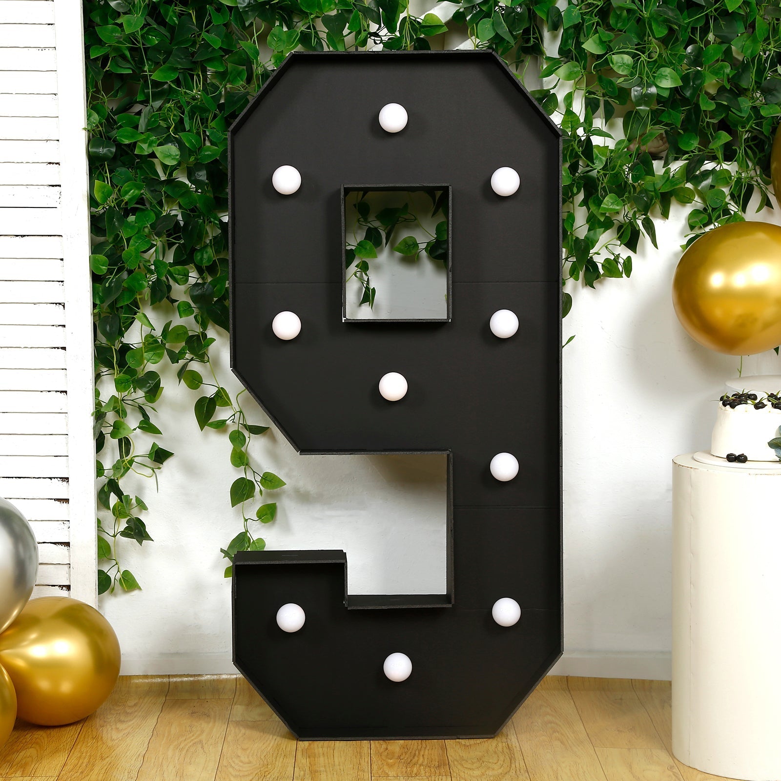 Giant LED Marquee Light Up Number "9", Black 4ft Pre - Cut Foam Board with 10 Warm White Battery Operated LEDs, Glue Gun and Sticks - Bell Racket Store