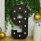Giant LED Marquee Light Up Number "9", Black 4ft Pre - Cut Foam Board with 10 Warm White Battery Operated LEDs, Glue Gun and Sticks - Bell Racket Store