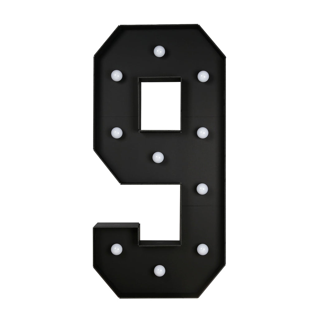 Giant LED Marquee Light Up Number "9", Black 4ft Pre - Cut Foam Board with 10 Warm White Battery Operated LEDs, Glue Gun and Sticks - Bell Racket Store