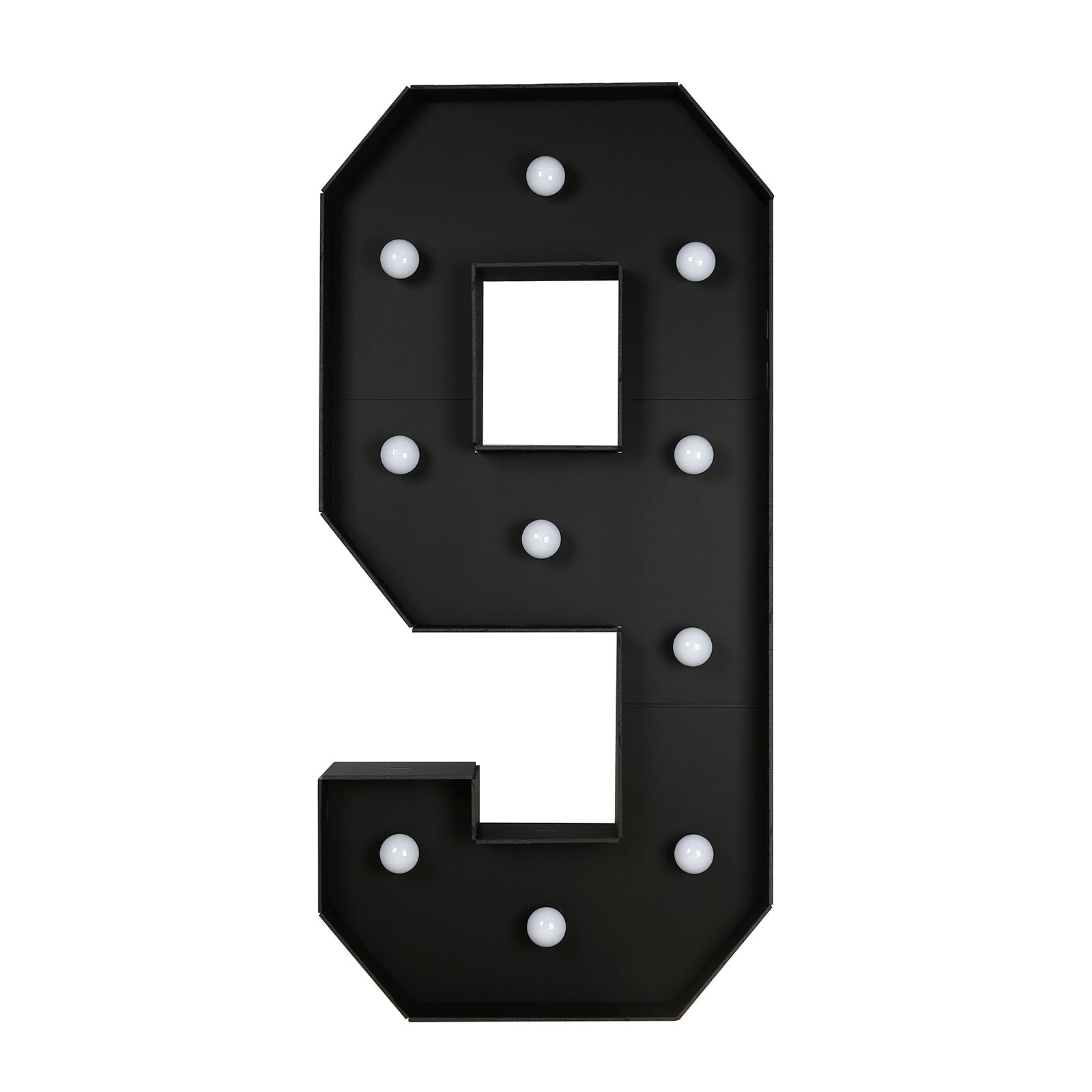 Giant LED Marquee Light Up Number "9", Black 4ft Pre - Cut Foam Board with 10 Warm White Battery Operated LEDs, Glue Gun and Sticks - Bell Racket Store