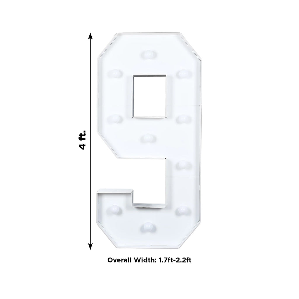 Giant LED Marquee Light Up Number "9", White 4ft Pre - Cut Foam Board with 10 Warm White Battery Operated LEDs, Glue Gun and Sticks - Bell Racket Store