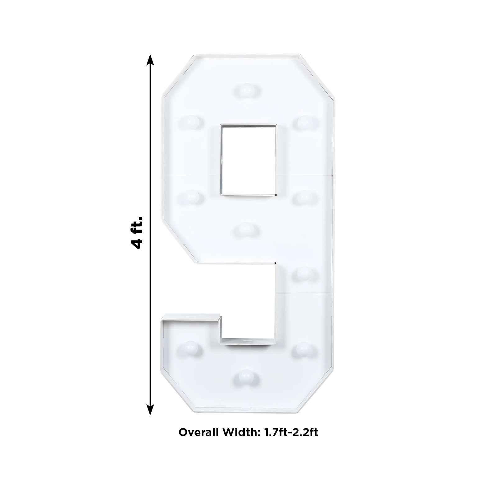 Giant LED Marquee Light Up Number "9", White 4ft Pre - Cut Foam Board with 10 Warm White Battery Operated LEDs, Glue Gun and Sticks - Bell Racket Store