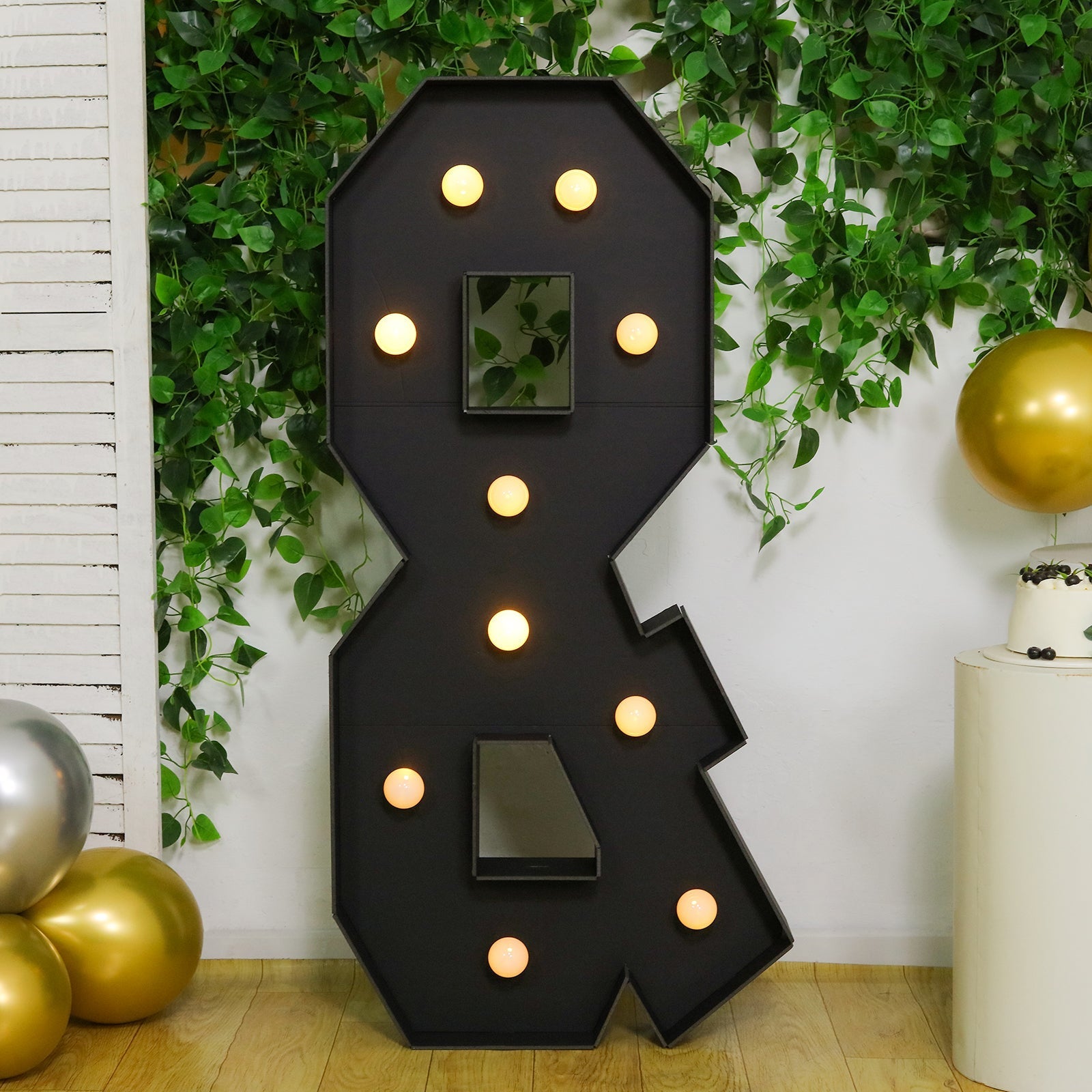 Giant LED Marquee Light Up Symbol "&", Black 4ft Pre - Cut Foam Board with 10 Warm White Battery Operated LEDs, Glue Gun and Sticks - Bell Racket Store
