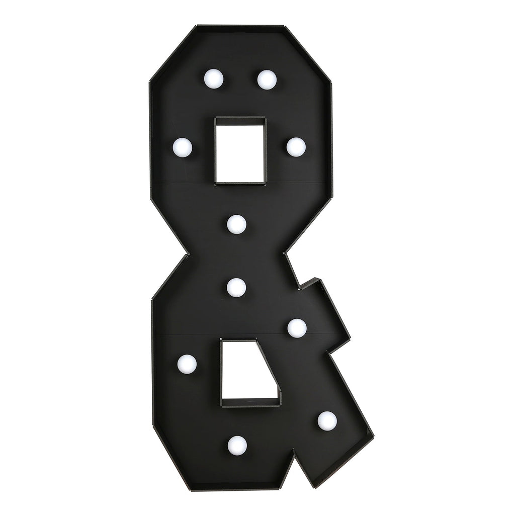 Giant LED Marquee Light Up Symbol "&", Black 4ft Pre - Cut Foam Board with 10 Warm White Battery Operated LEDs, Glue Gun and Sticks - Bell Racket Store