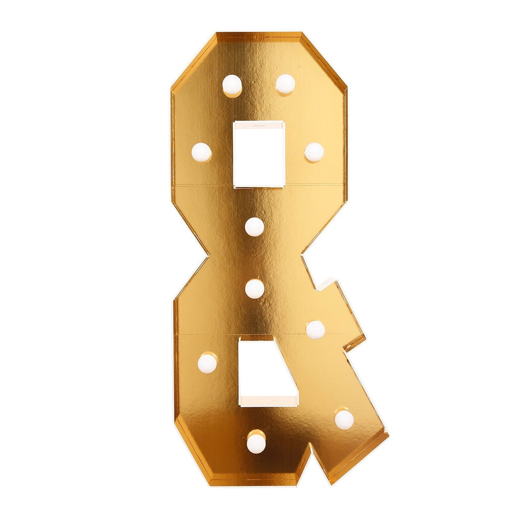 Giant LED Marquee Light Up Symbol "&", Gold 4ft Pre - Cut Foam Board with 10 Warm White Battery Operated LEDs, Glue Gun and Sticks - Bell Racket Store