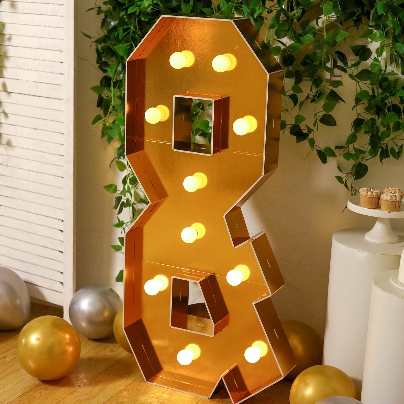 Giant LED Marquee Light Up Symbol "&", Gold 4ft Pre - Cut Foam Board with 10 Warm White Battery Operated LEDs, Glue Gun and Sticks - Bell Racket Store