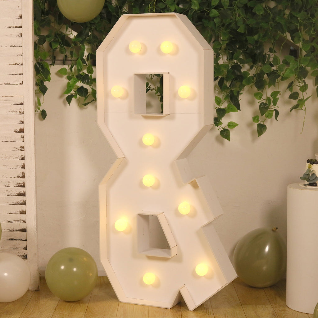 Giant LED Marquee Light Up Symbol "&", White 4ft Pre - Cut Foam Board with 10 Warm White Battery Operated LEDs, Glue Gun and Sticks - Bell Racket Store