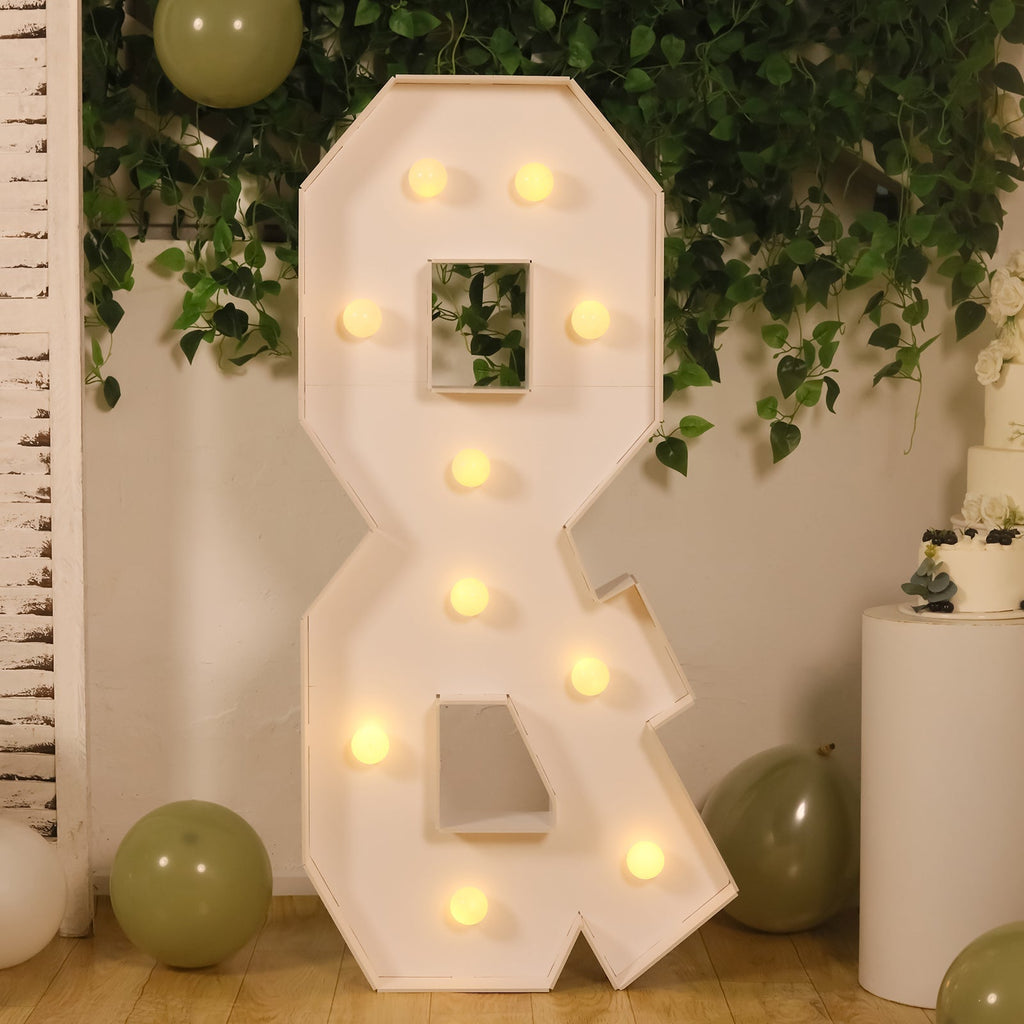Giant LED Marquee Light Up Symbol "&", White 4ft Pre - Cut Foam Board with 10 Warm White Battery Operated LEDs, Glue Gun and Sticks - Bell Racket Store