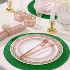 6-Pack Placemats Glitter Design Green Sparkle Round - Non-Slip Decorative Dining Table Mats 13"