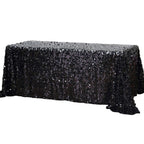Sequin 90"x132" Rectangle Tablecloth Black - Seamless Big Payette Design for Sophisticated Occasions