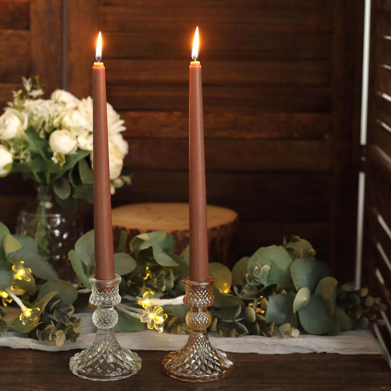 12-Pack Taper Candles Premium Wax Design Mocha Brown - Unscented Candles for Upscale Settings 10"