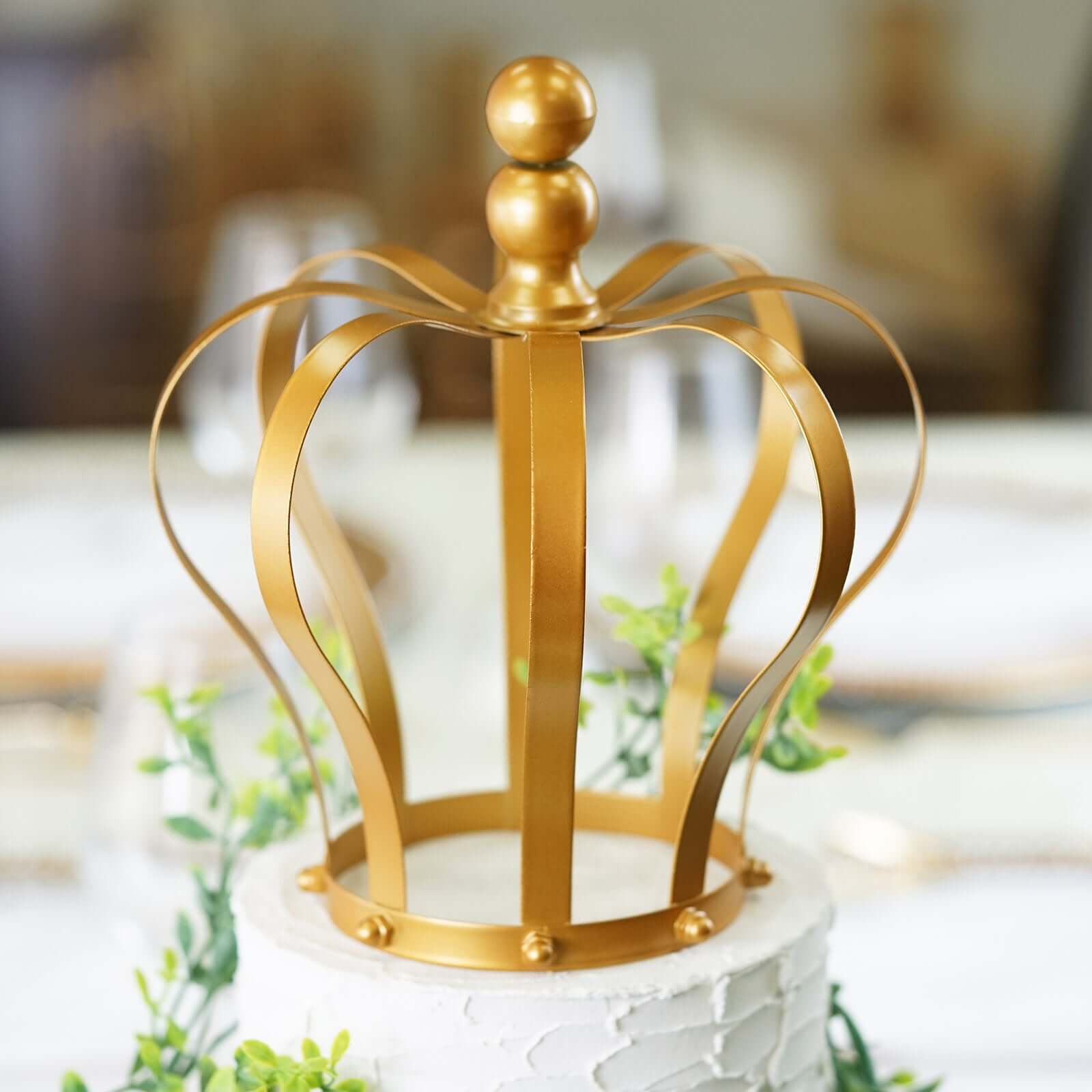 Metal Royal Crown Cake Topper Gold - Sophisticated Wedding Cake Centerpiece Decor for Themed Events 9"