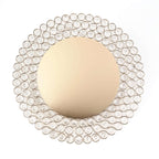 Wired Metal Round Charger Plate 14" in Gold with Acrylic Crystal Beads, Glamorous Decorative Dinner Charger Tableware