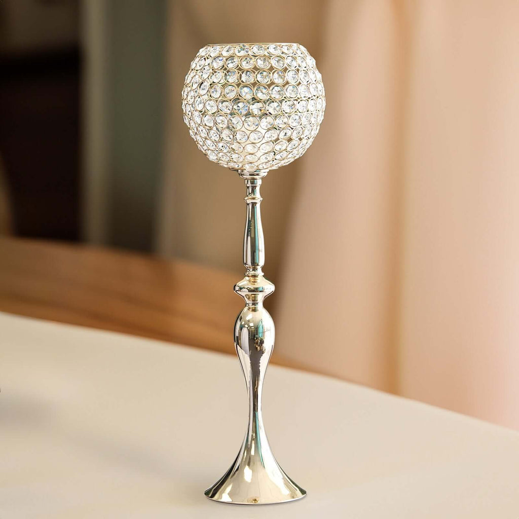 Acrylic Crystal Beaded Goblet Candle Holder Gold - Exquisite Flower Ball Centerpiece Stand for High-End Event Styling 30"