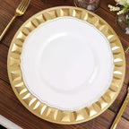 6-Pack Plastic Round Charger Plates 13" in Gold with Bejeweled Rim, Luxe Decorative Dinner Party Charger Tableware