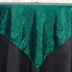 Sequin 60"x60" Table Overlay Square Tablecloth Hunter Emerald Green - Luxe Wedding Table Topper