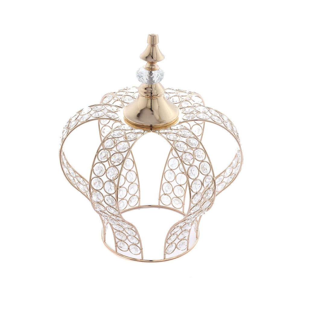 Crystal-Bead Royal Crown Cake Topper Metallic Gold - Dazzling Cake Centerpiece Decor for Luxurious Birthdays Receptions & Romantic Celebrations 14"